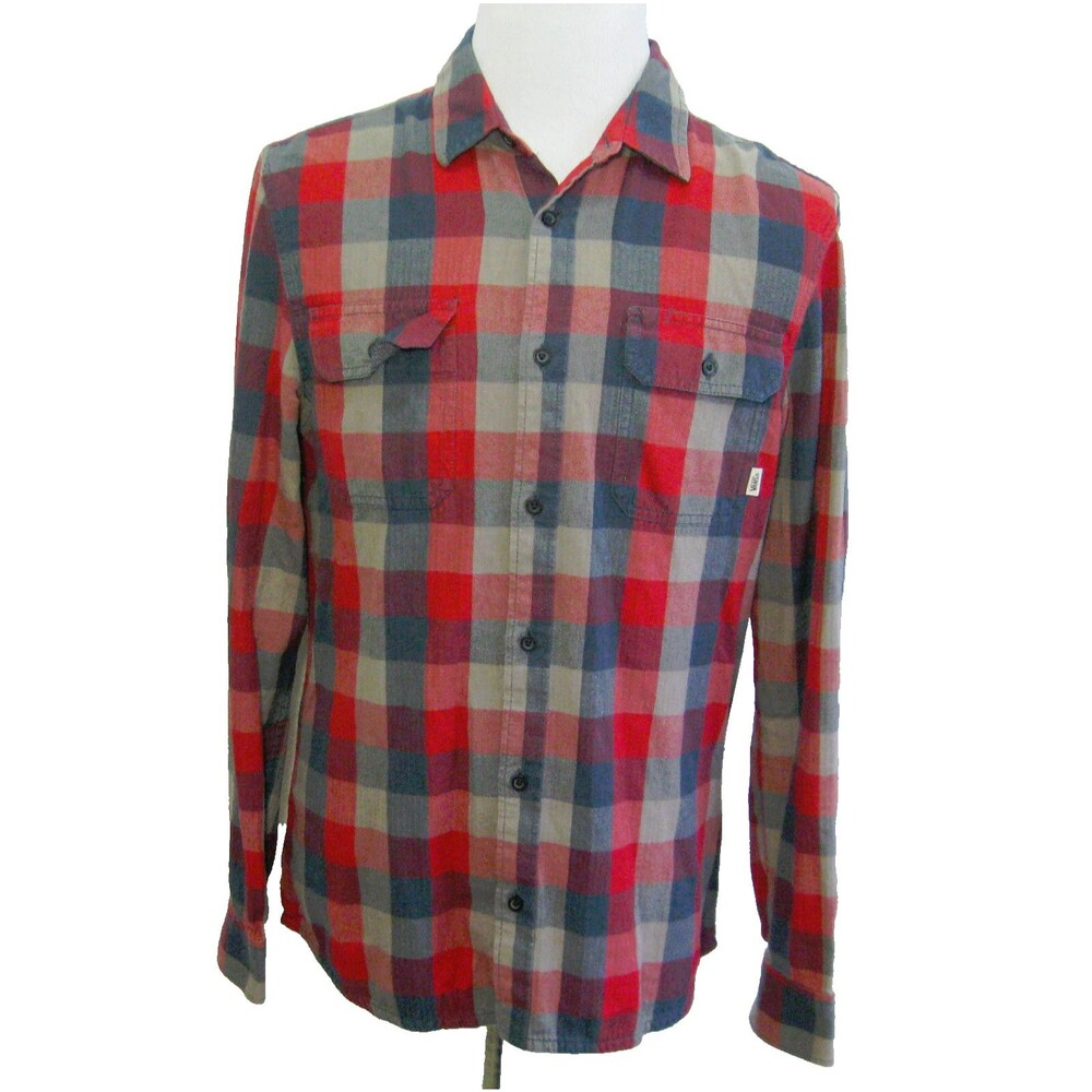 VANS Men's (Size Large) Red Plaid Flannel Long Sleeve Button Front Shirt Cotton